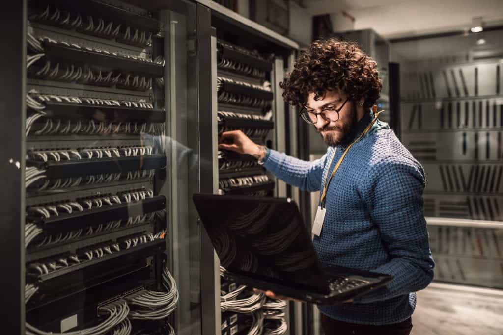 An employee checks windows 10 server before it's end of life.